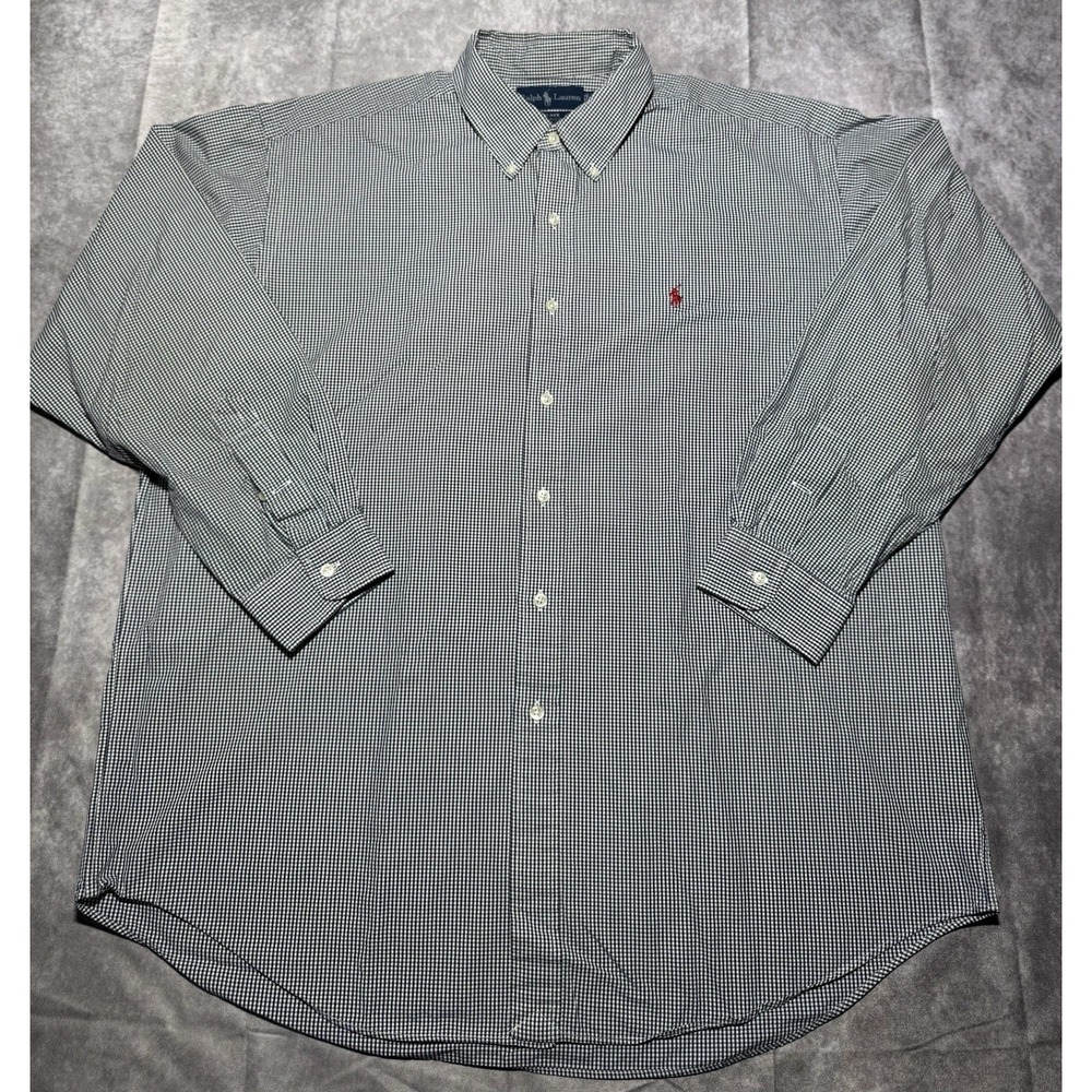 Ralph Lauren Button Down Shirt XL‎ Brown/Blue Check Blake Cotton Long Sleeve